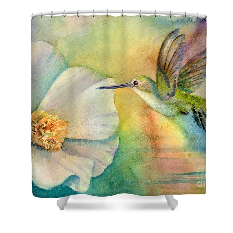 Hummingbird Shower Curtain featuring the painting Morning Glory by Amy Kirkpatrick