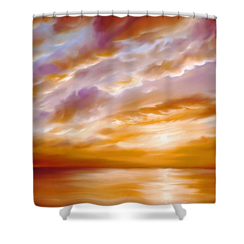 Sunrise; Sunset; Power; Glory; Cloudscape; Skyscape; Purple; Red; Blue; Stunning; Landscape; James C. Hill; James Christopher Hill; Jameshillgallery.com; Ocean; Lakes; Creation; Genesis; Lowcountry Shower Curtain featuring the painting Morning Grace by James Hill
