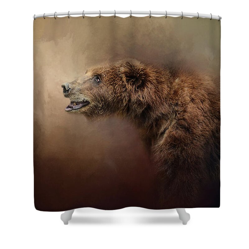 Jai Johnson Shower Curtain featuring the photograph Morning Grizzly by Jai Johnson