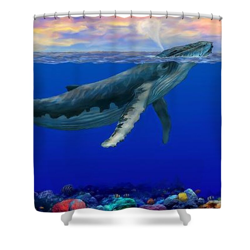 Whale Shower Curtain featuring the painting Morning In An Octopus Garden by Stephen Jorgensen
