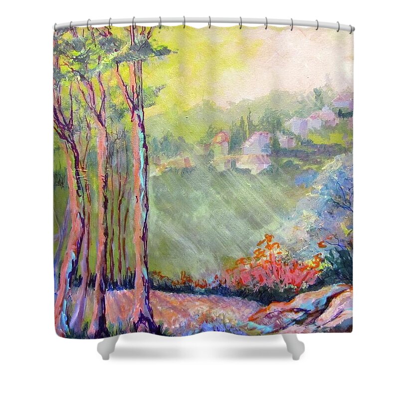 City Shower Curtain featuring the painting Morning in the hills of LA by Barbara O'Toole