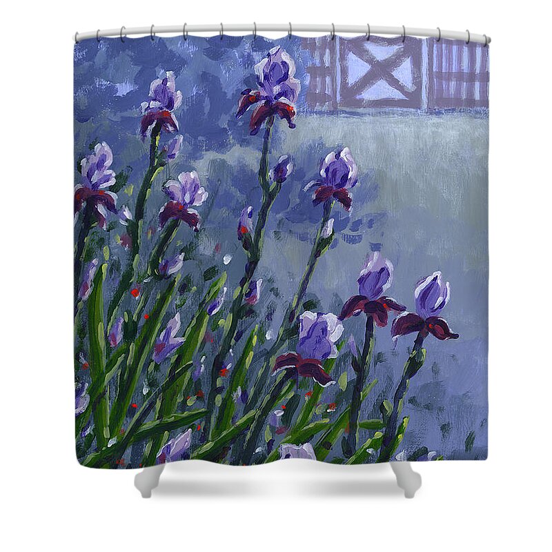 Blue Shower Curtain featuring the painting Morning Iris by Richard De Wolfe