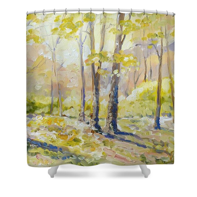 Spring Shower Curtain featuring the painting Morning light - spring by Irek Szelag