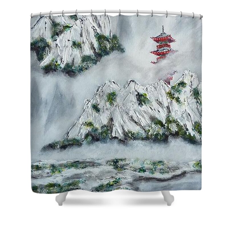 Morning Mist Shower Curtain featuring the painting Morning Mist 1 by Amelie Simmons