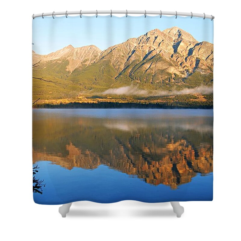 Pyramid Mountain Shower Curtain featuring the photograph Morning Mist on Pyramid Mountain by Larry Ricker