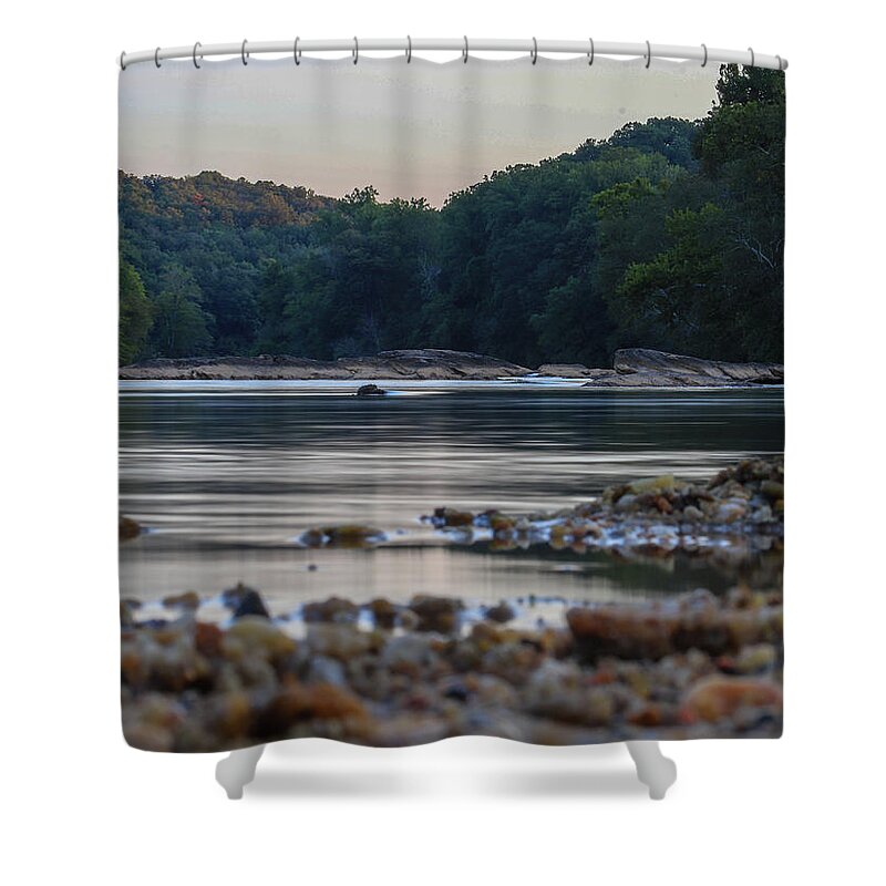 River Shower Curtain featuring the digital art Morning On The Hooch by Kathleen Illes