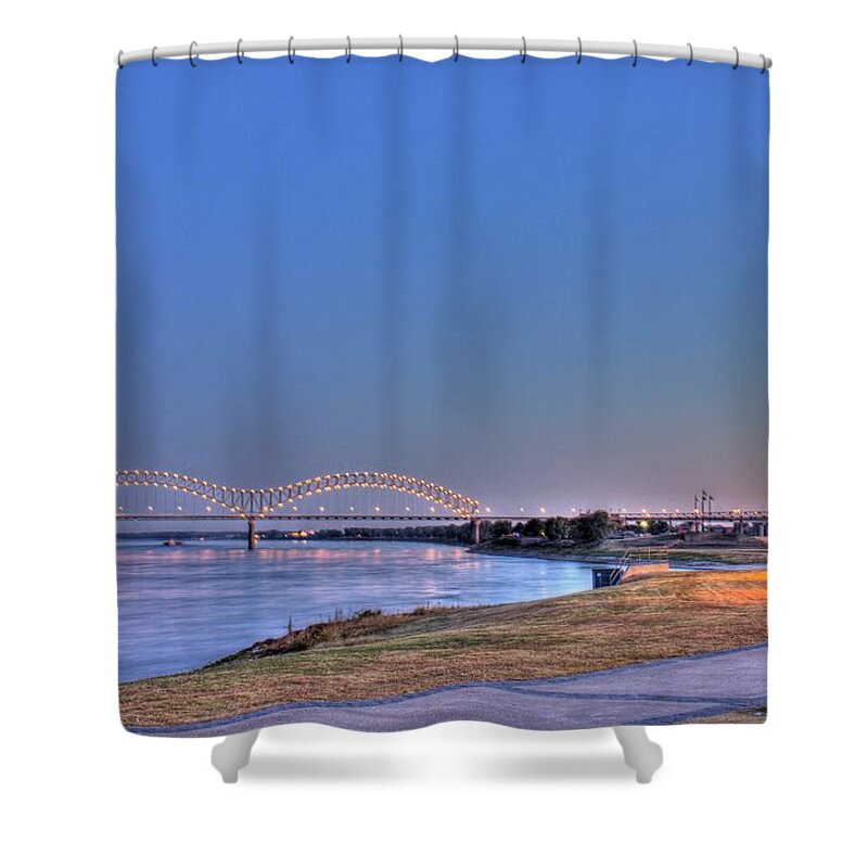 Mississippi River Bridge Shower Curtain featuring the photograph Morning on the Mississippi by Barry Jones