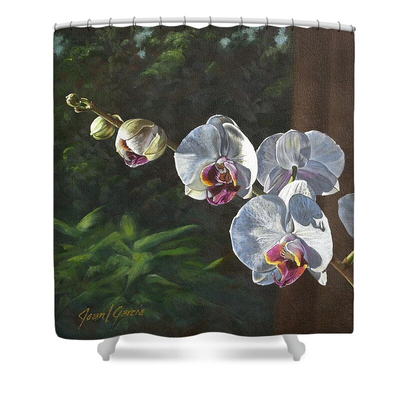 Phaleanopsis Shower Curtain featuring the painting Morning Phaleanopsis by Joan Garcia