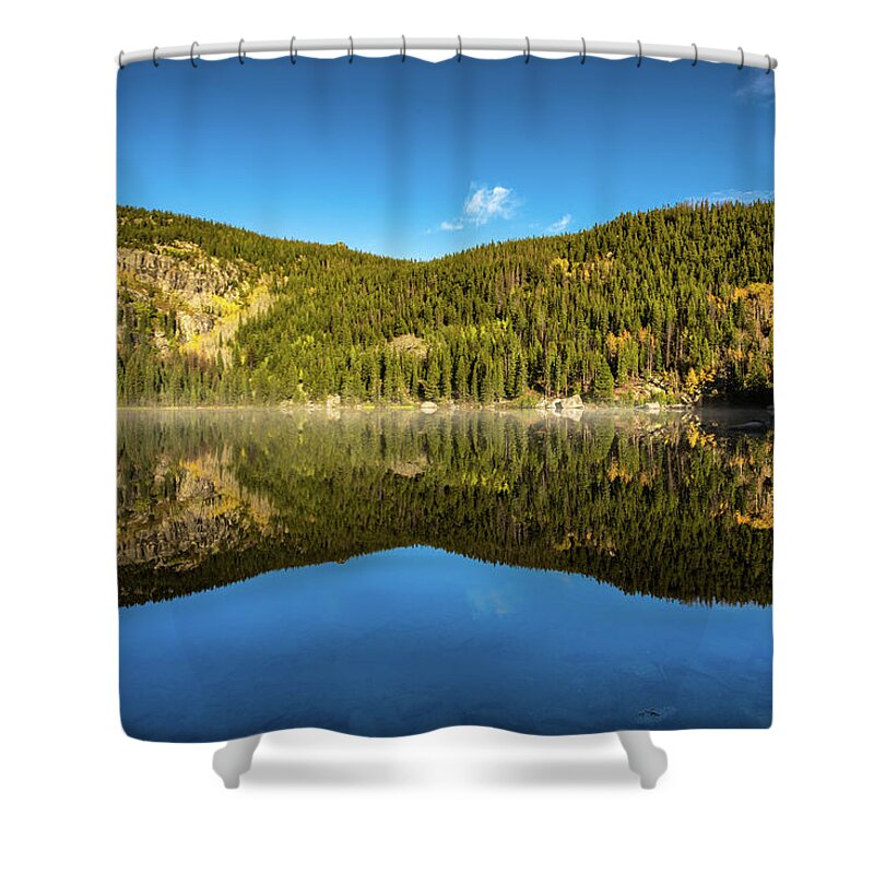 Lake. Reflection Shower Curtain featuring the photograph Morning Reflections by Greg Wyatt