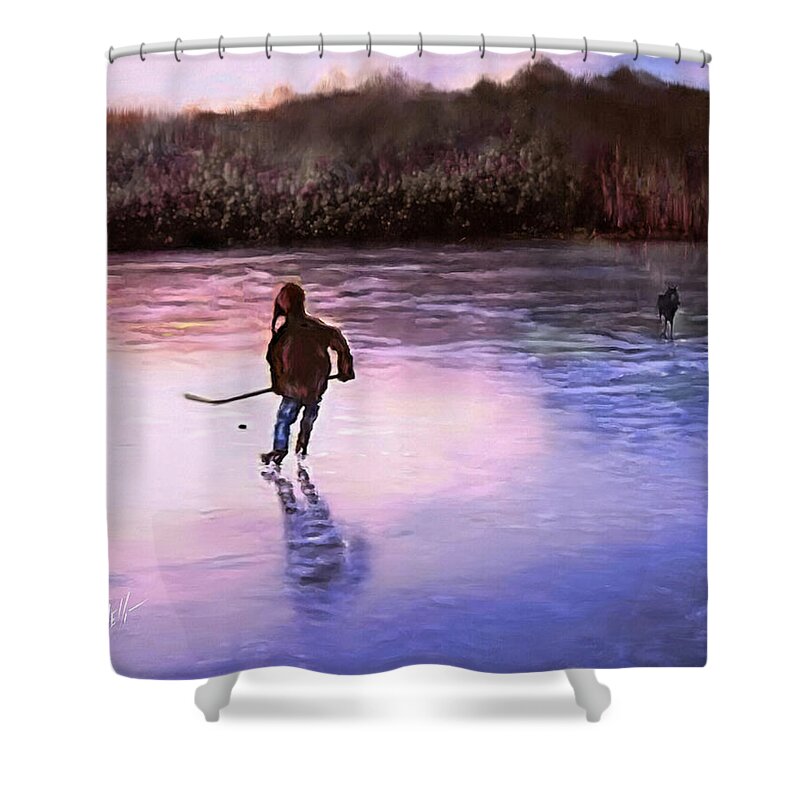 Skaters Shower Curtain featuring the painting Morning Skate by Mark Tonelli