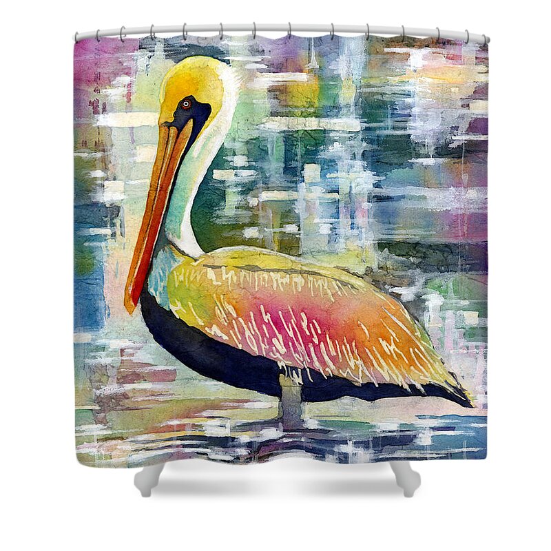 Pelican Shower Curtain featuring the painting Morning Solitude by Hailey E Herrera