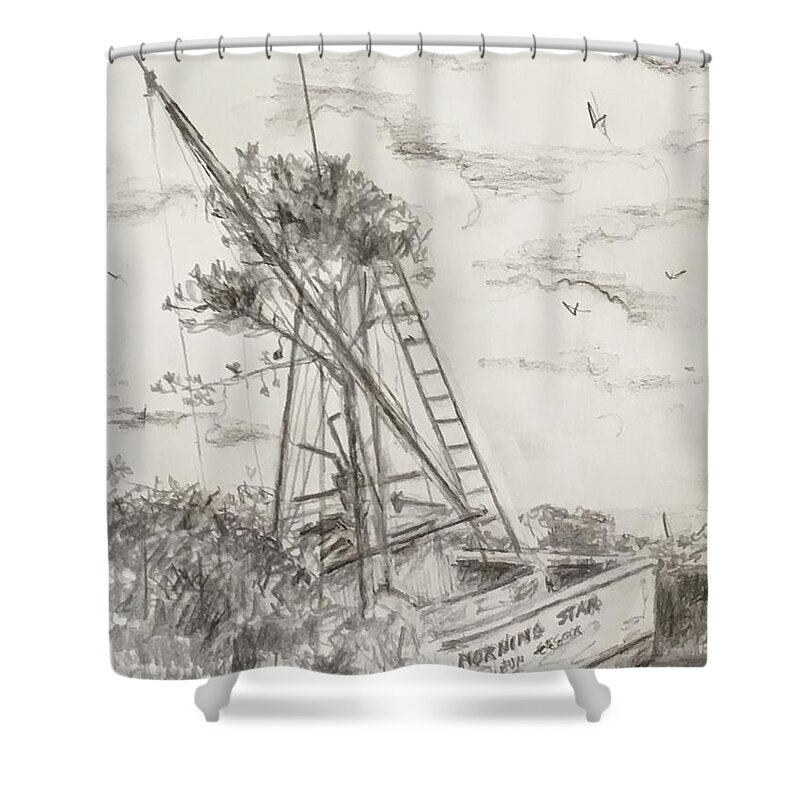 Shrimp Boat Shower Curtain featuring the drawing Morning Star by Stan Tenney