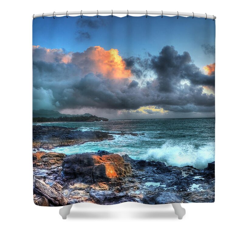 Landscape Shower Curtain featuring the photograph Morning Storm Poipu Kauai by Lawrence Knutsson