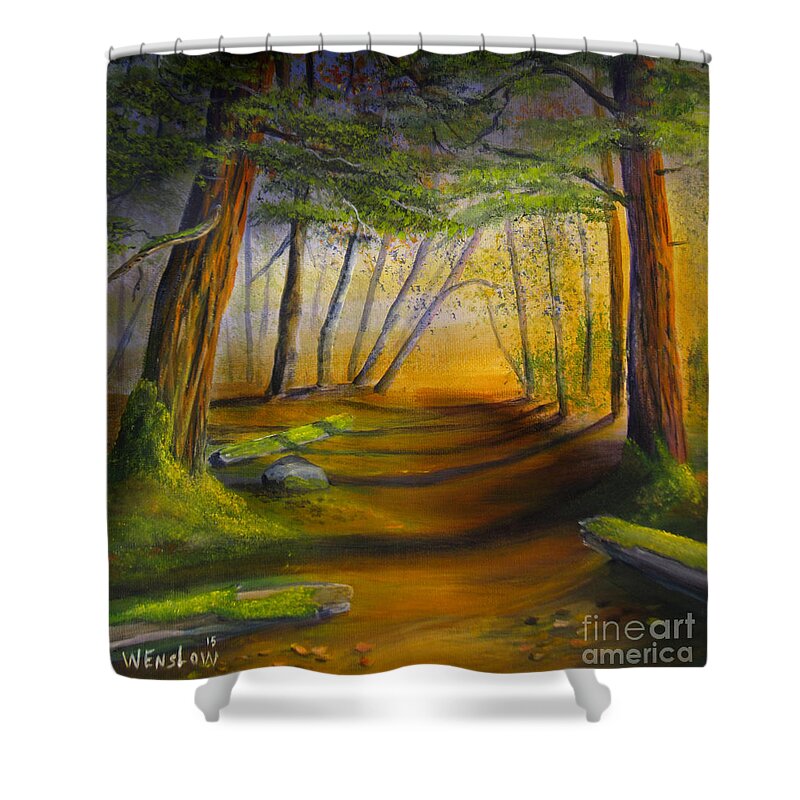 Landscape Shower Curtain featuring the painting Morning Stroll by Wayne Enslow