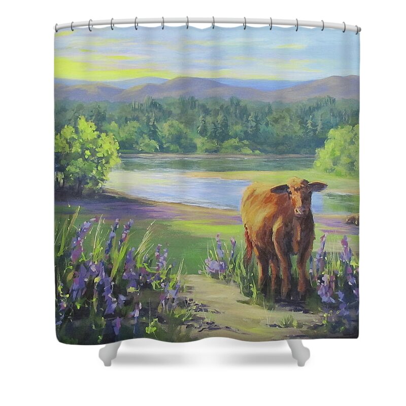 Rural Shower Curtain featuring the painting Morning Walk by Karen Ilari