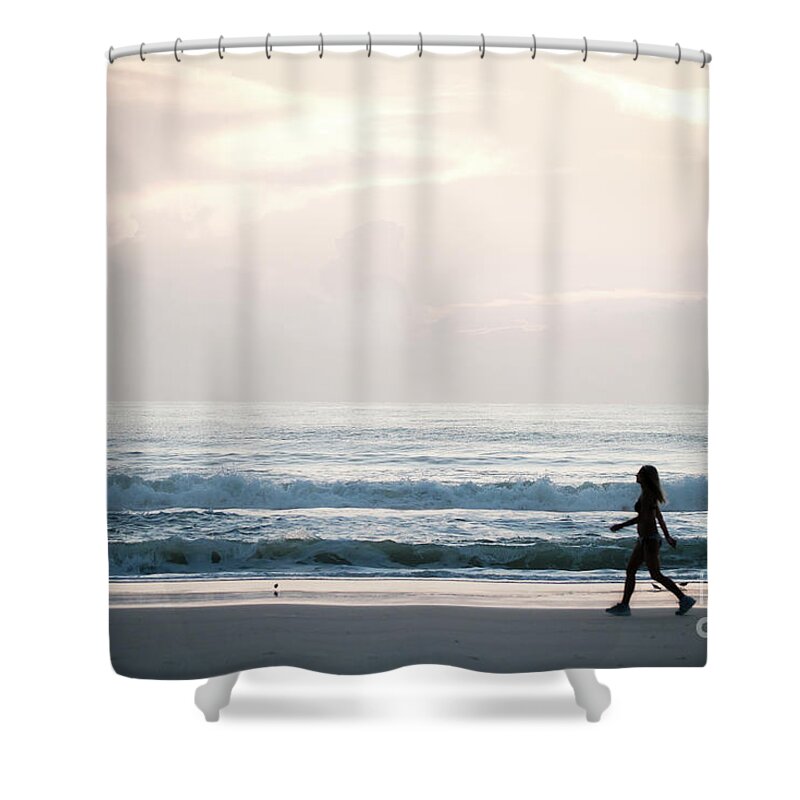 Daytona Beach Shower Curtain featuring the photograph Morning Walk with Color by Ed Taylor