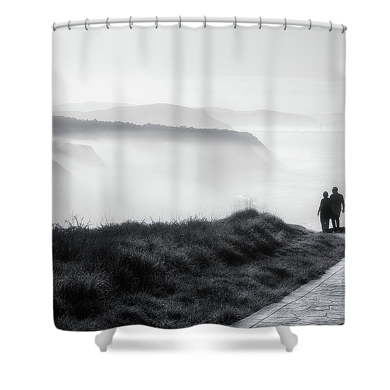 Walk Shower Curtain featuring the photograph Morning Walk With Sea Mist by Mikel Martinez de Osaba