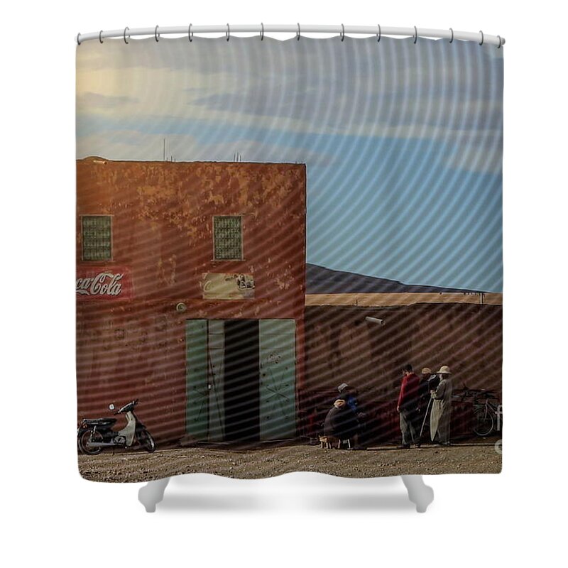Morocco Shower Curtain featuring the photograph Morocco Back Roads Pit Stop Beams by Chuck Kuhn