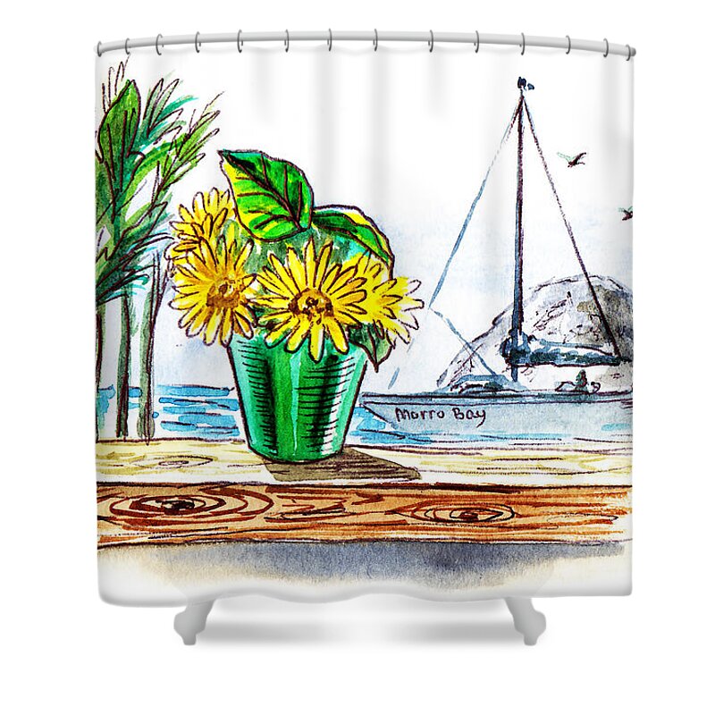 Morro Bay Shower Curtain featuring the painting Morro Bay California by Irina Sztukowski