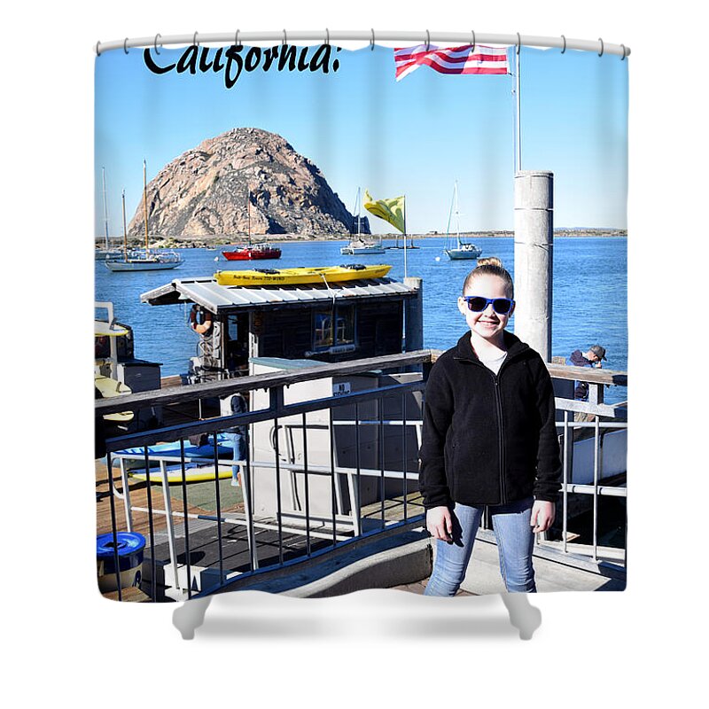 Cutie Pie On An Electric Skate Board Shower Curtain featuring the painting Morro Bay Cutie Pie on an Electric Skate Board by Floyd Snyder