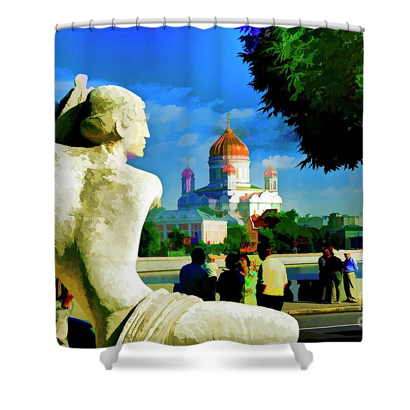 Moscow Russia Churches Waterways Parks Shower Curtain featuring the photograph Moscow By The Water by Rick Bragan