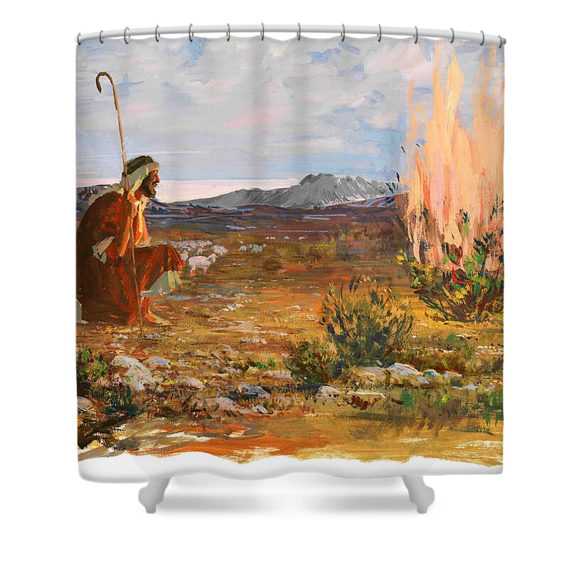 Moses Shower Curtain featuring the photograph Moses and Burning Bush by Munir Alawi