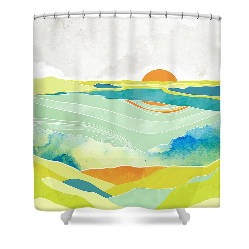 Moss Shower Curtain featuring the digital art Moss Hills by Spacefrog Designs