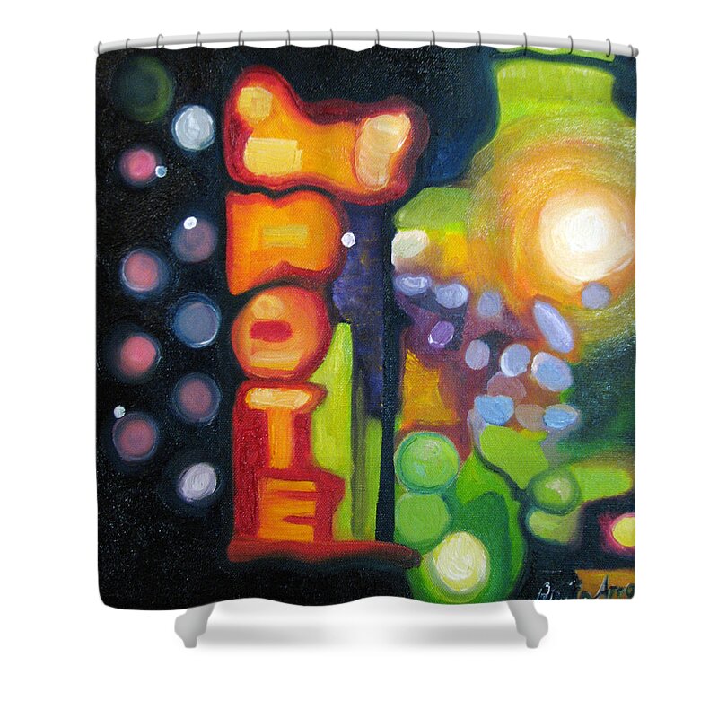 N Shower Curtain featuring the painting Motel Lights by Patricia Arroyo