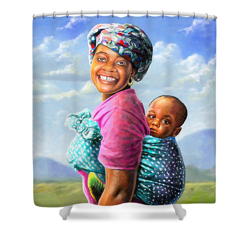 Africa Shower Curtain featuring the painting Mother and Child by Anthony Mwangi