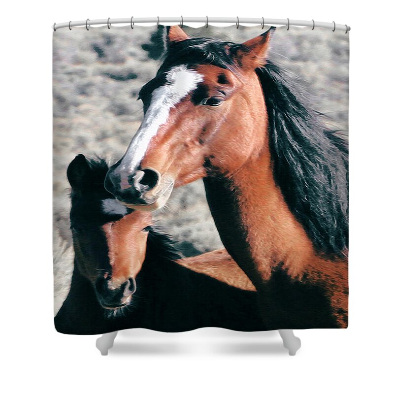 Horse Shower Curtain featuring the photograph Mother and Colt Wild by Terry Fiala