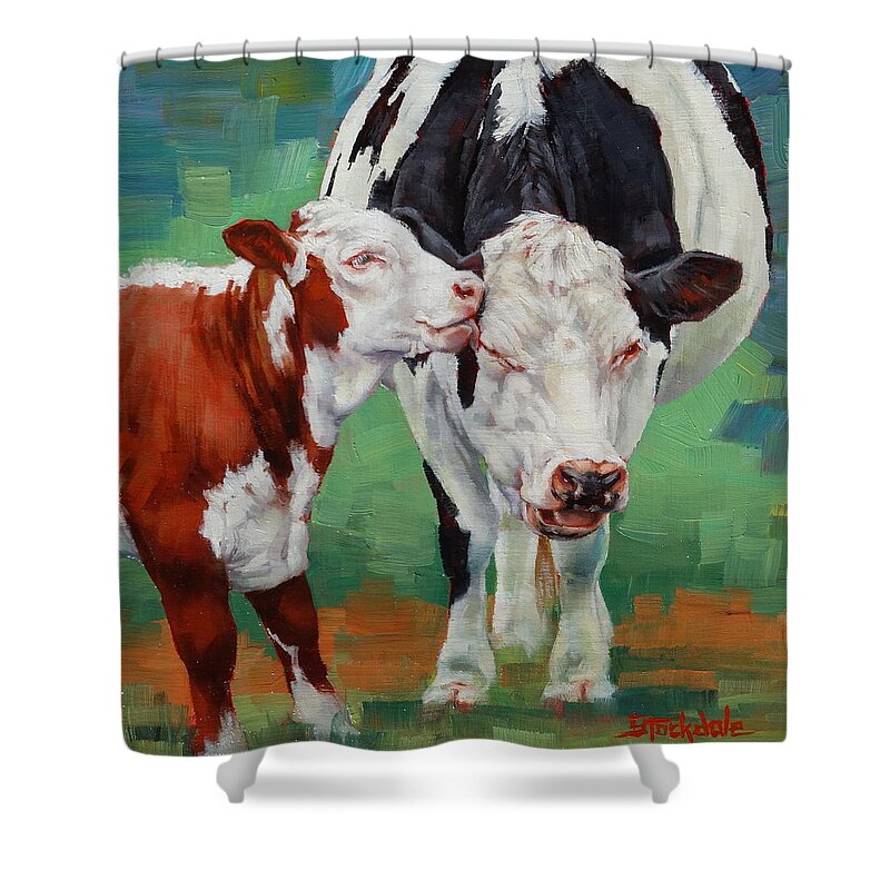 Cows Shower Curtain featuring the painting Mother And Son by Margaret Stockdale