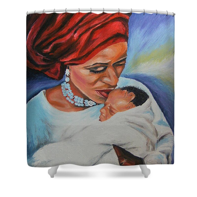 Oil Shower Curtain featuring the painting Tender Cares by Olaoluwa Smith