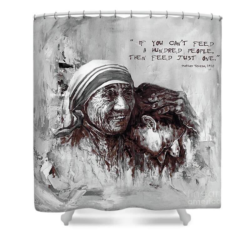 Mother Teresa Shower Curtain featuring the painting Mother Teresa Of Calcutta Portrait by Gull G