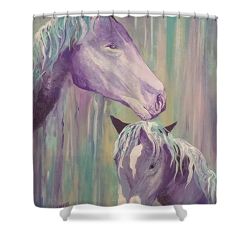 Motherly Love. Shower Curtain featuring the painting Motherly Love by Melissa Young