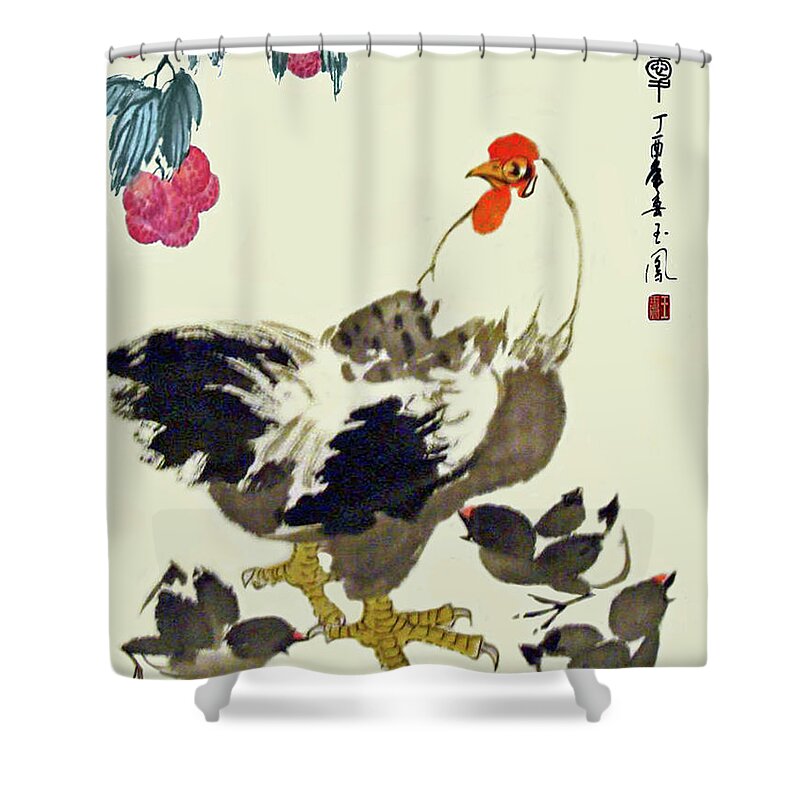 Hen Shower Curtain featuring the painting Motherly Love by Yufeng Wang