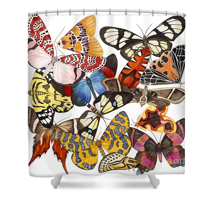 Moths Shower Curtain featuring the painting Moths and More Moths by Lucy Arnold