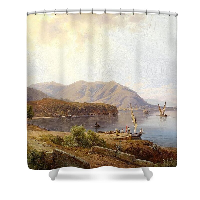 Louis Gurlitt (1812-1897) Motif Near San Felice On Lake Garda Shower Curtain featuring the painting Motif near San Felice on Lake Garda by MotionAge Designs