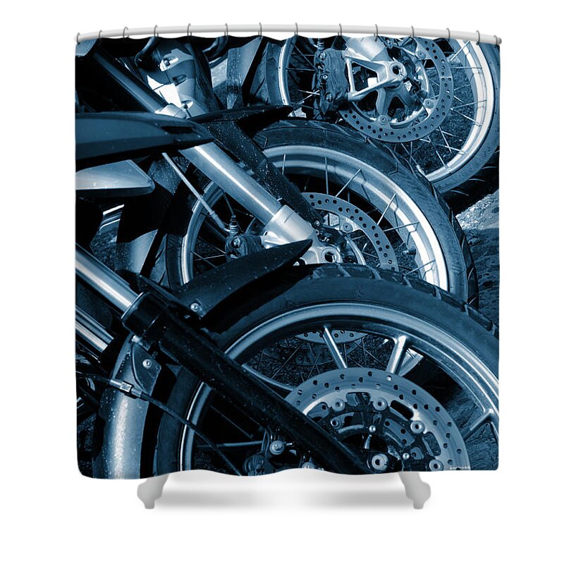 Vertical Shower Curtain featuring the photograph Motorbike Wheels by Carlos Caetano