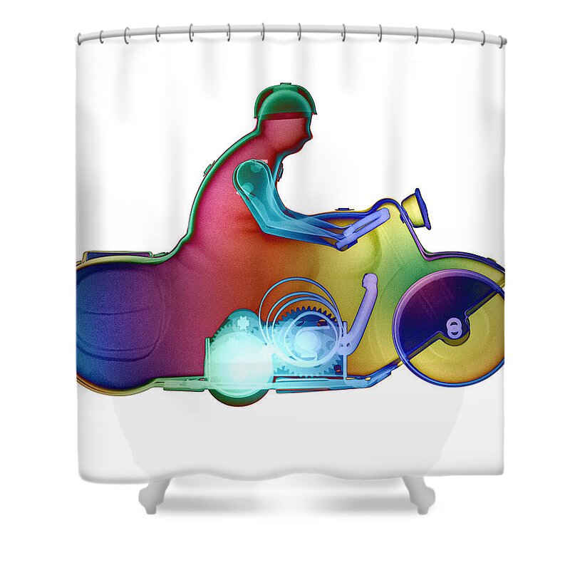 Tin Toy Motorcycle X-ray Art Photography Shower Curtain featuring the photograph Motorcycle X-ray No.8 by Roy Livingston