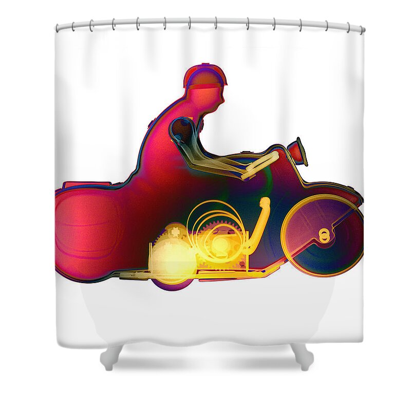 Tin Toy Motorcycle X-ray Art Photography Shower Curtain featuring the photograph Motorcycle X-ray No. 9 by Roy Livingston