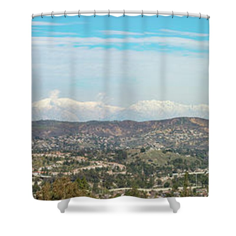 Angela A Stanton Shower Curtain featuring the painting Mount Baldy and Mountain High by Angela Stanton