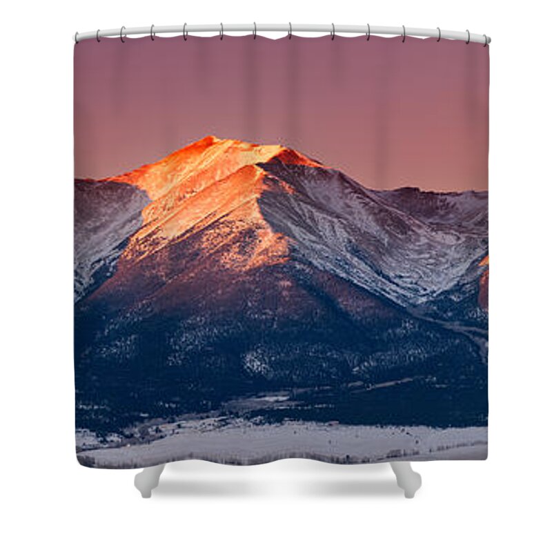 Pano Shower Curtain featuring the photograph Mount Princeton Moonset at Sunrise by Darren White