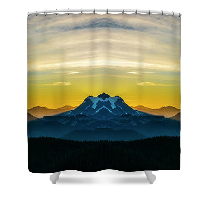 Hike Shower Curtain featuring the digital art Mount Shuksan Sunrise Reflection 2 by Pelo Blanco Photo