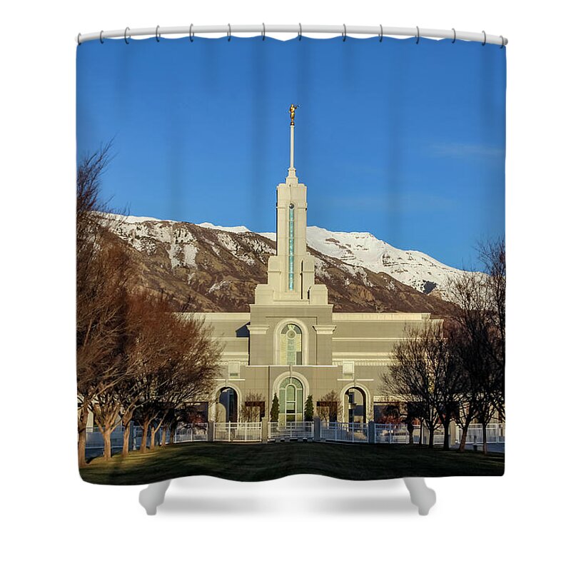 Beauty Shower Curtain featuring the photograph Mount Timpanogos Temple at Last Light by K Bradley Washburn