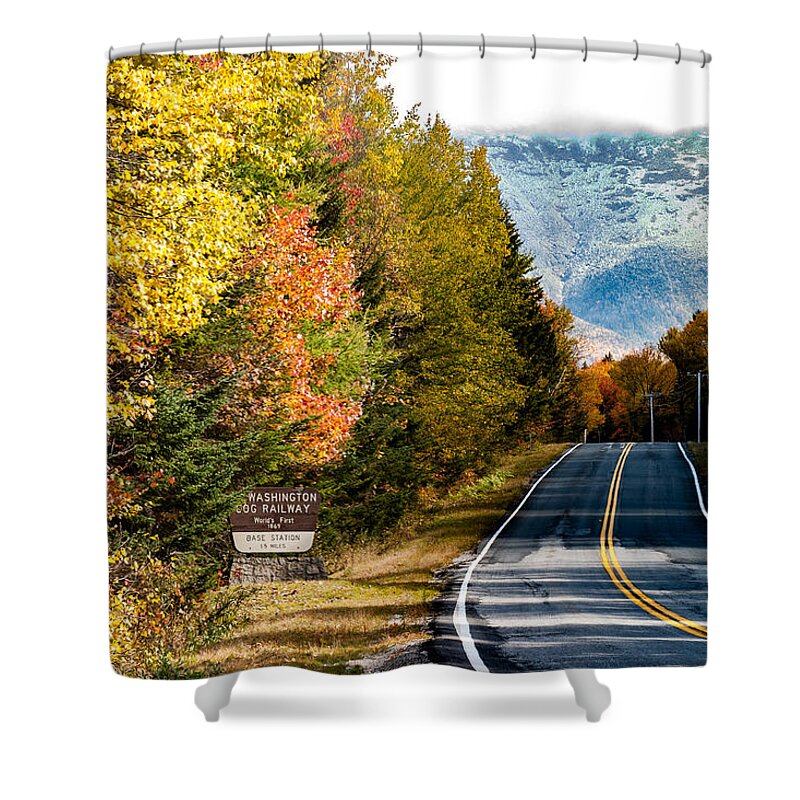 Snowliage Shower Curtain featuring the photograph Mount Washington in autumn by Jeff Folger