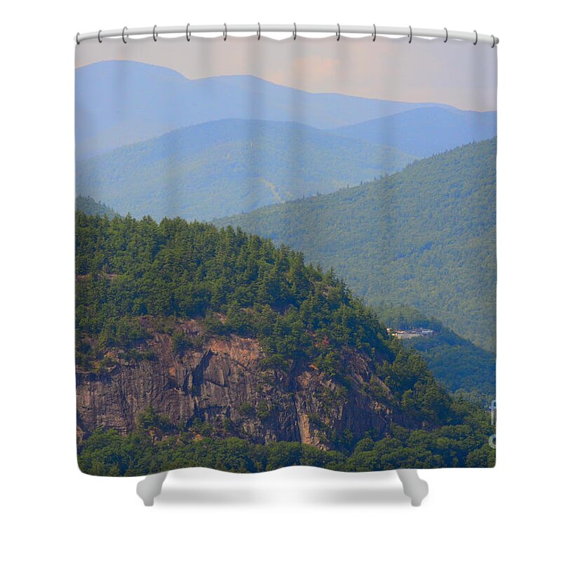 Mountain Shower Curtain featuring the digital art Mountain High by Alison Belsan Horton