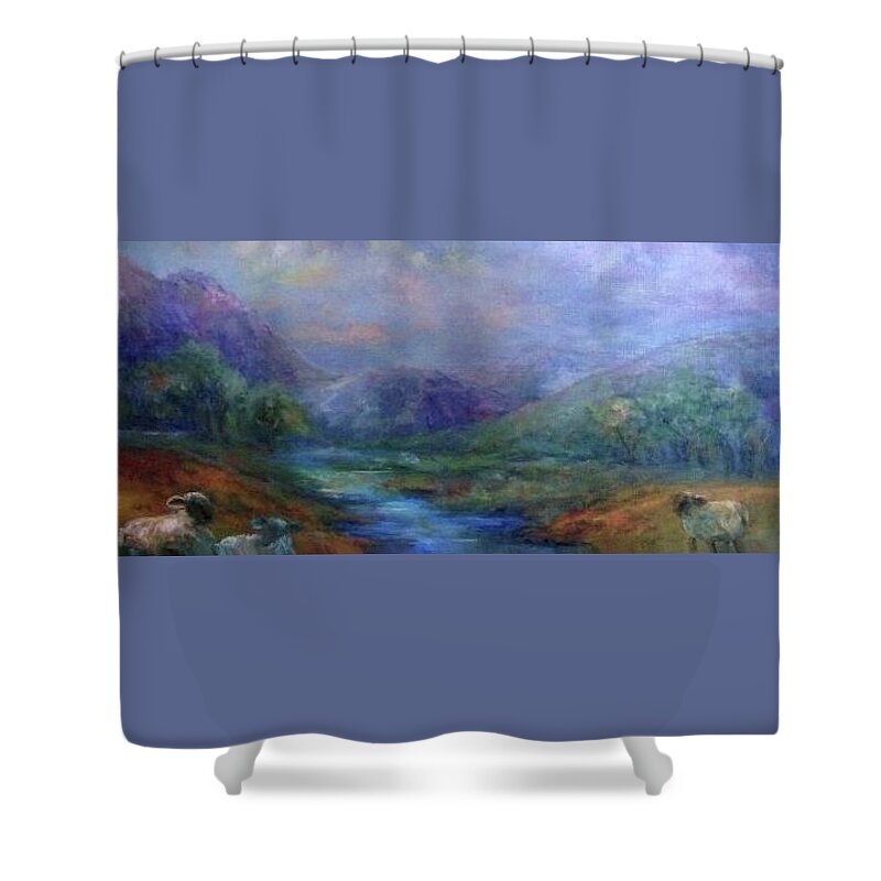 Impressionist Landscape Shower Curtain featuring the painting Mountain Meadow by Mary Wolf