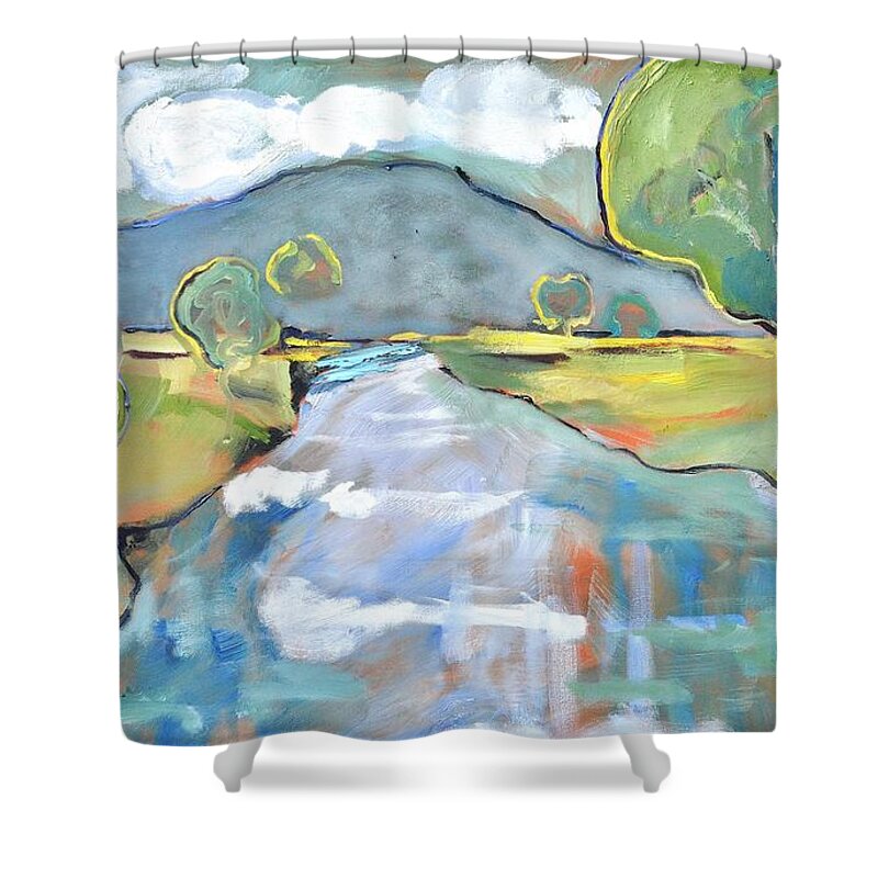 Mountain Shower Curtain featuring the painting Mountain Meditation by Donna Tuten