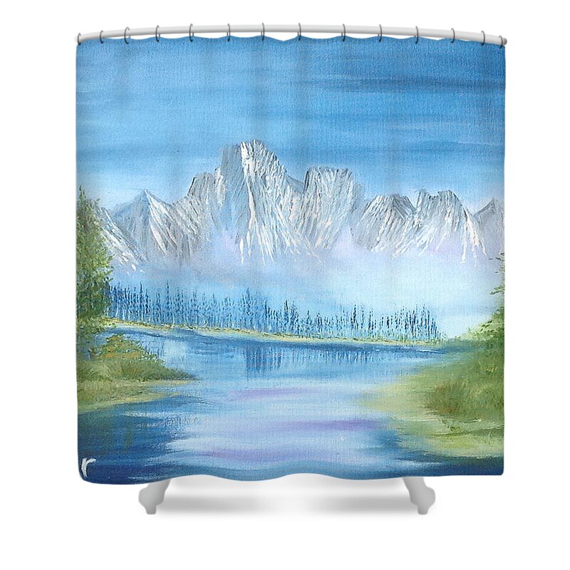 Mountains Shower Curtain featuring the painting Mountain Mist by Suzanne Surber