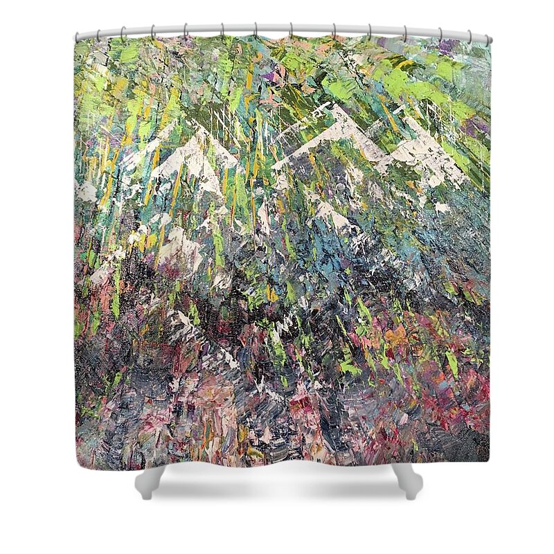 Vibrant Shower Curtain featuring the painting Mountain of Many Colors by George Riney